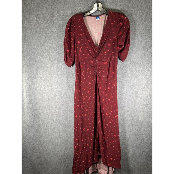 Old Navy Dress Women Short Sleeve Puff Sleeve Floral Burgundy Midi Boho Cottage - Picture 1 of 8